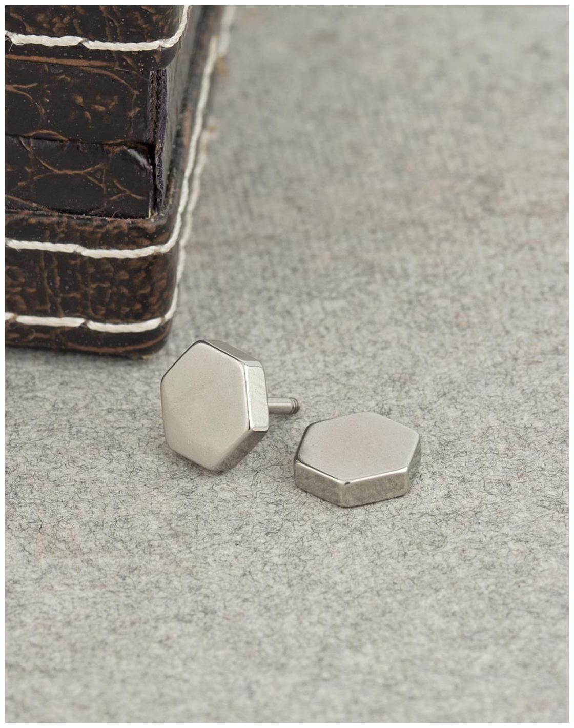 

Dare by Voylla Silver Tone Hexagonal Stud Out Earring
