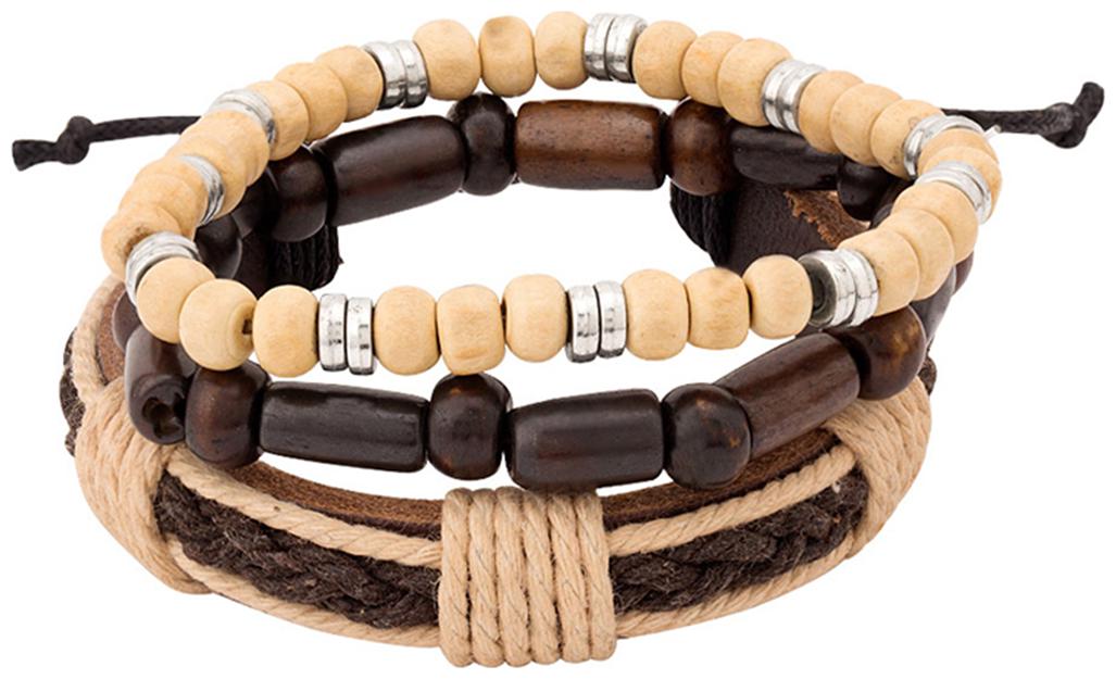 

Dare By Voylla Brown Leather and Beads Bracelet Set of 3 For Men