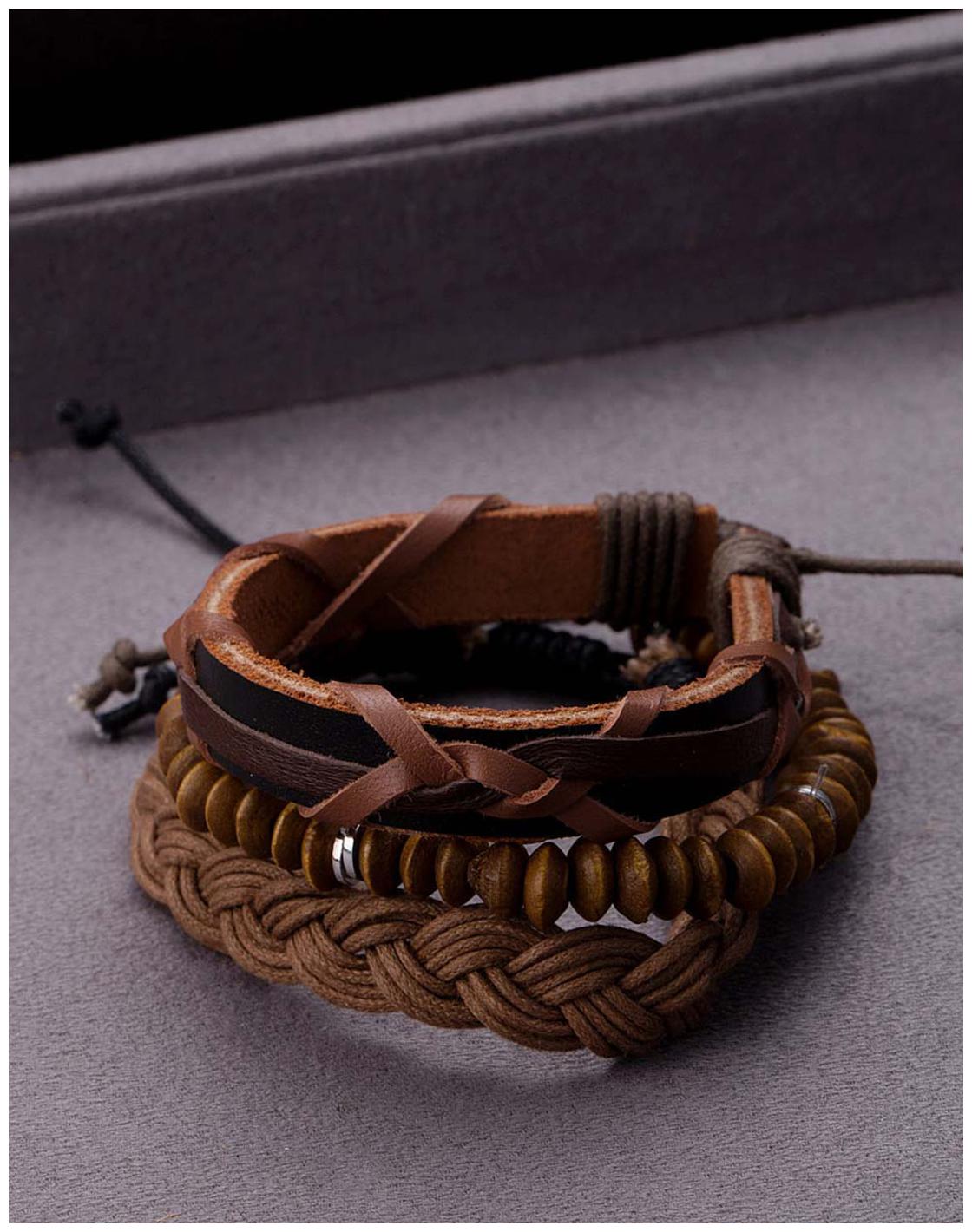 

Dare by Voylla Set of 3 Roadies Brown Leather Multi-Strand Wrap Bracelet for Men
