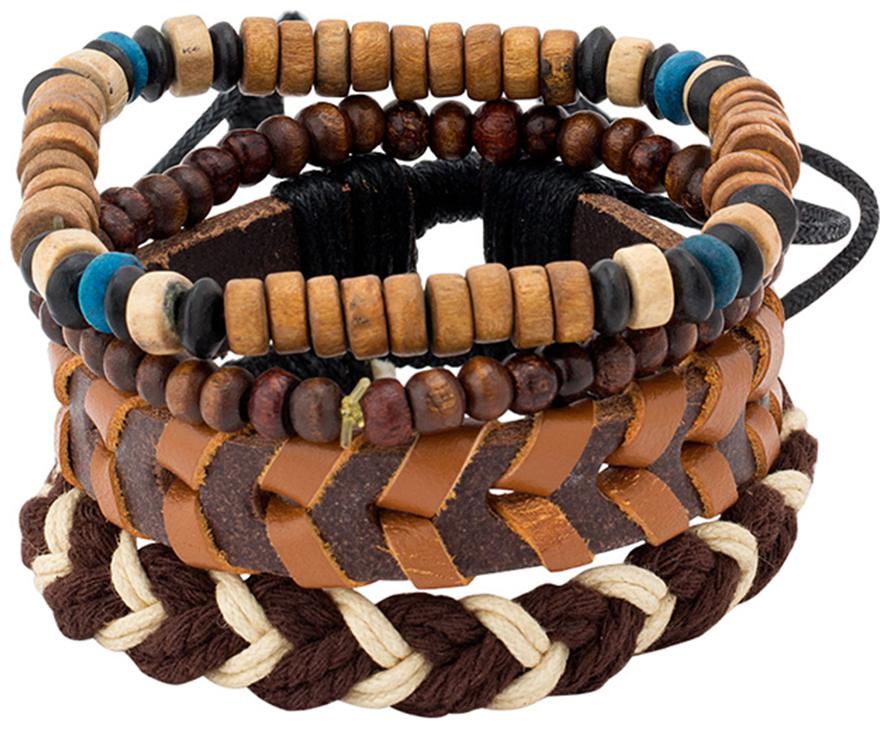 

Dare By Voylla Set Of 4 Brown Leather Beads Bracelets For Men
