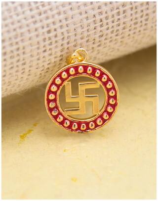 Dare by Voylla Red Enameled Border Swastika Pendant from Spiritual Saga