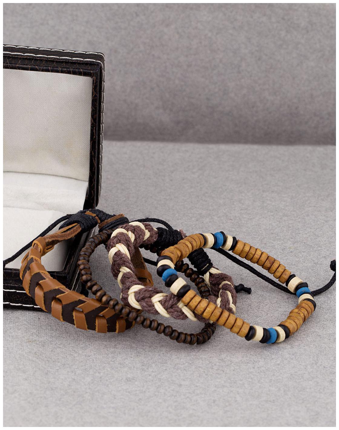

Dare by Voylla Set Of 4 Brown Leather Beads Bracelets