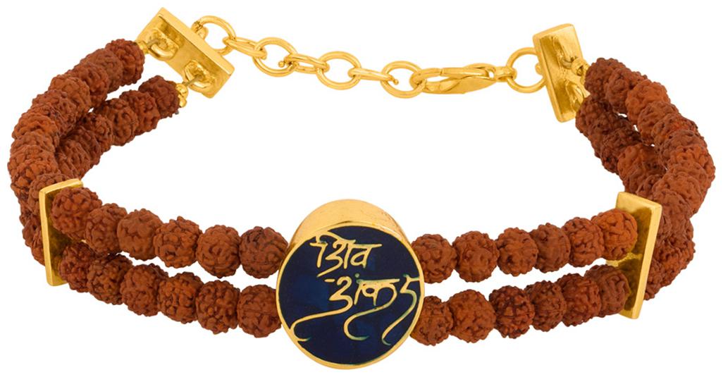 

Dare By Voylla Rudraksha Beads Yellow Gold Plated Mahadev Bracelet For Men