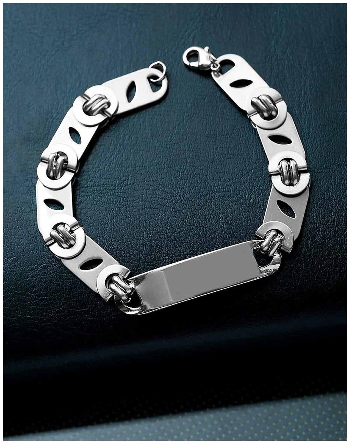 

Dare by Voylla Shiny Silver Plated Link Designer Stylish Bracelet For Men