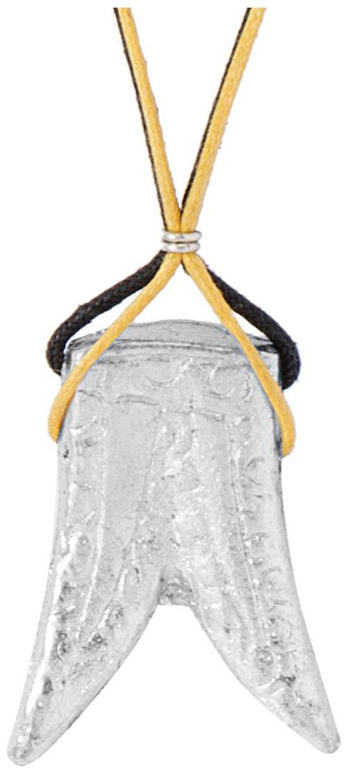 

Dare silver tone pendant with yellow and black thread strings