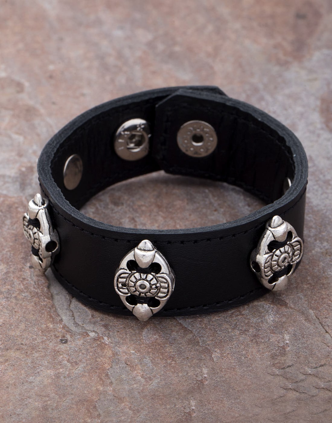 

Dare by Voylla Stylish Black PU Leather Designer Dare By Bracelet For Men