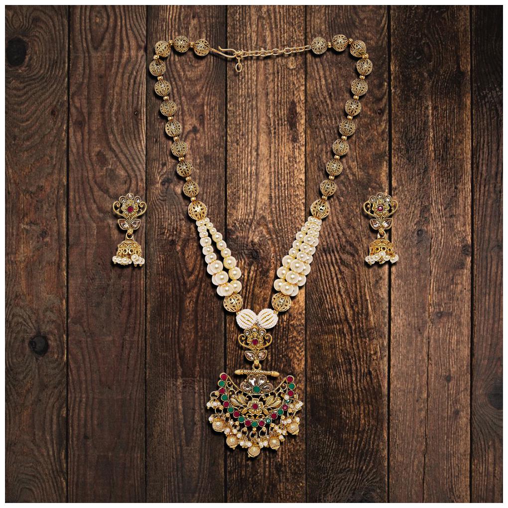

DC Multy Colour Jadau Kundan And Pearl Ethnic Long Necklace Set AG-NS-6918
