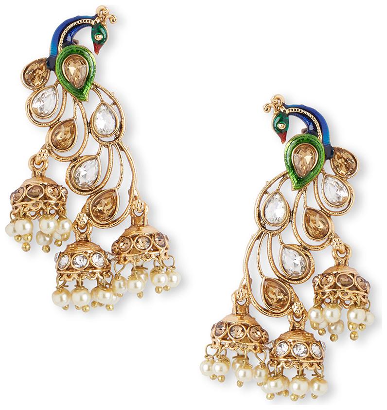 

DC Stylish Gold Plated Latest Design Stone Peacock Pearl Jhumki Earring for Women and Girls AG-ER-3419