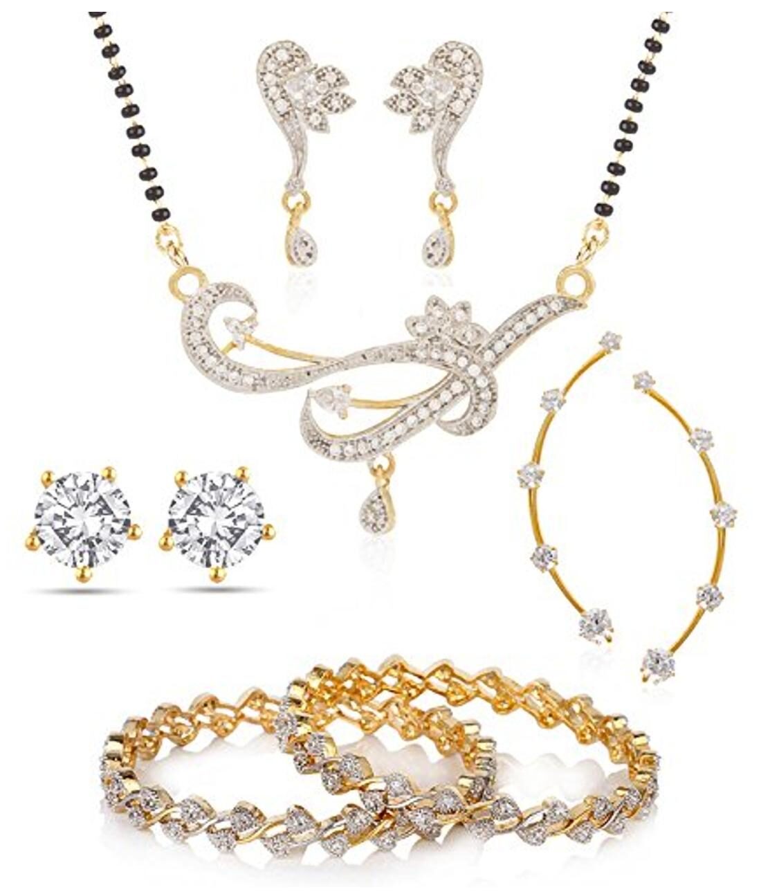 

Designer Combo of Mangal sutra set with Earrings and Bangle studded with American Diamond