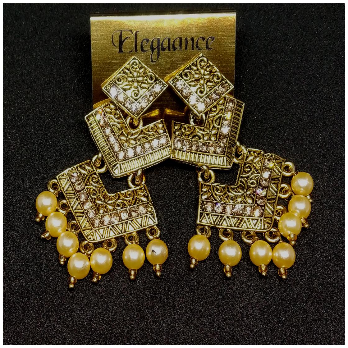 

Designer Golden color pearl and small stone Earrings for Women and Girls