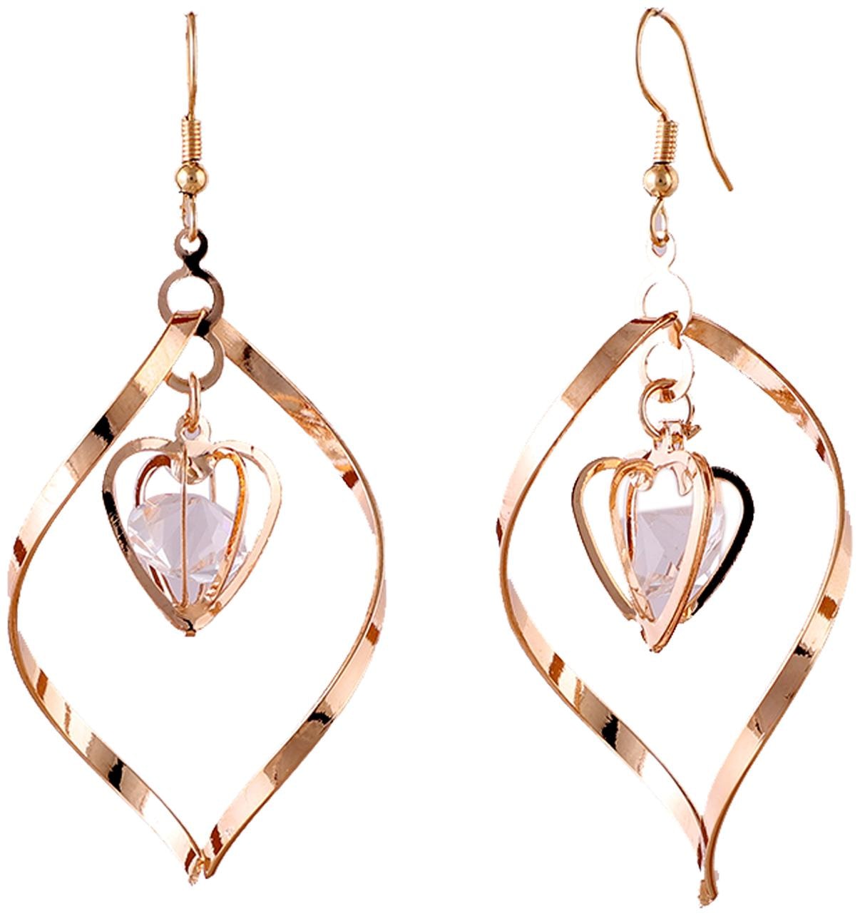

Designer Golden Swirl Earrings With Pretty Hanging Crystal For Parties