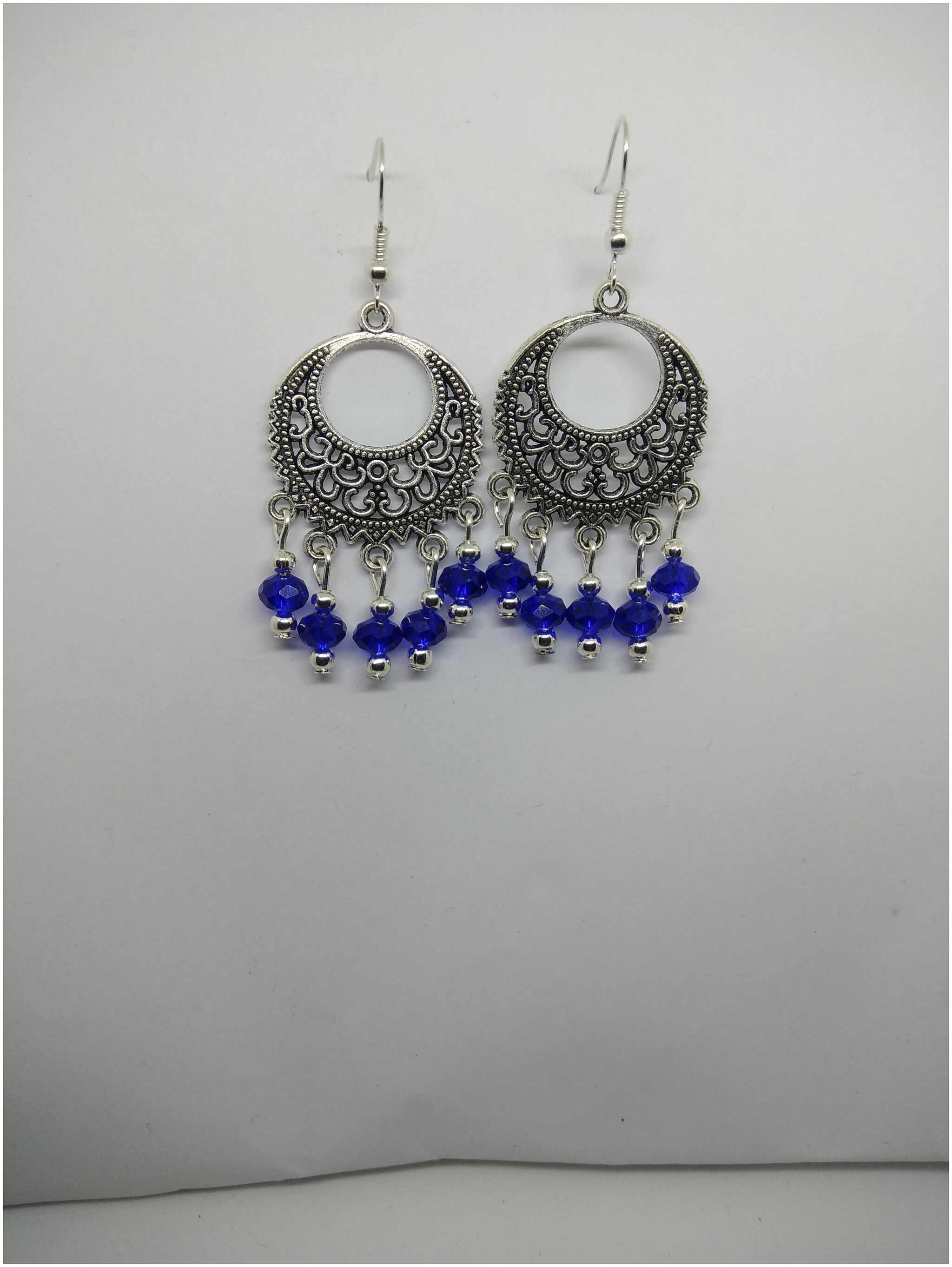 

Designer Oxidized silver earrings with royal blue crystal beads