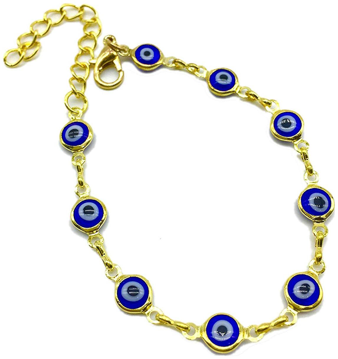 

Digital Dress Stylish Gold Plated Bracelet Blue Evil Eye Link Chain Adjustable Size Bracelet For Girls And Women Costume Fashion Artifical Imitation Jewellery for Valentine Gift