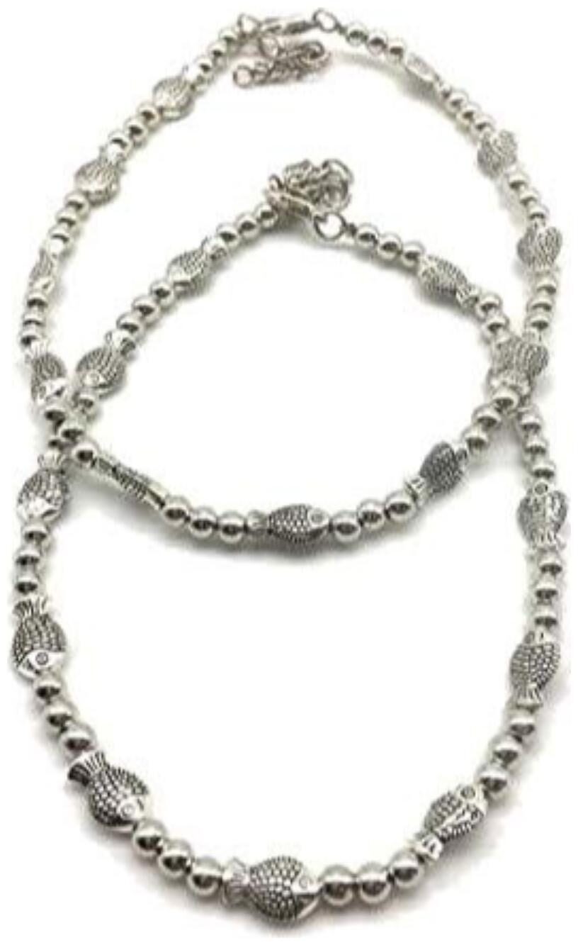 

Digital Dress Traditional Authentic Fashionable Attractive Indian Style Alloy Metal Fancy Oxidised German Silver Plated Sea Fish And Beads Anklet Payal Pazeb Comes Pair Women Girls Gift Jewellery
