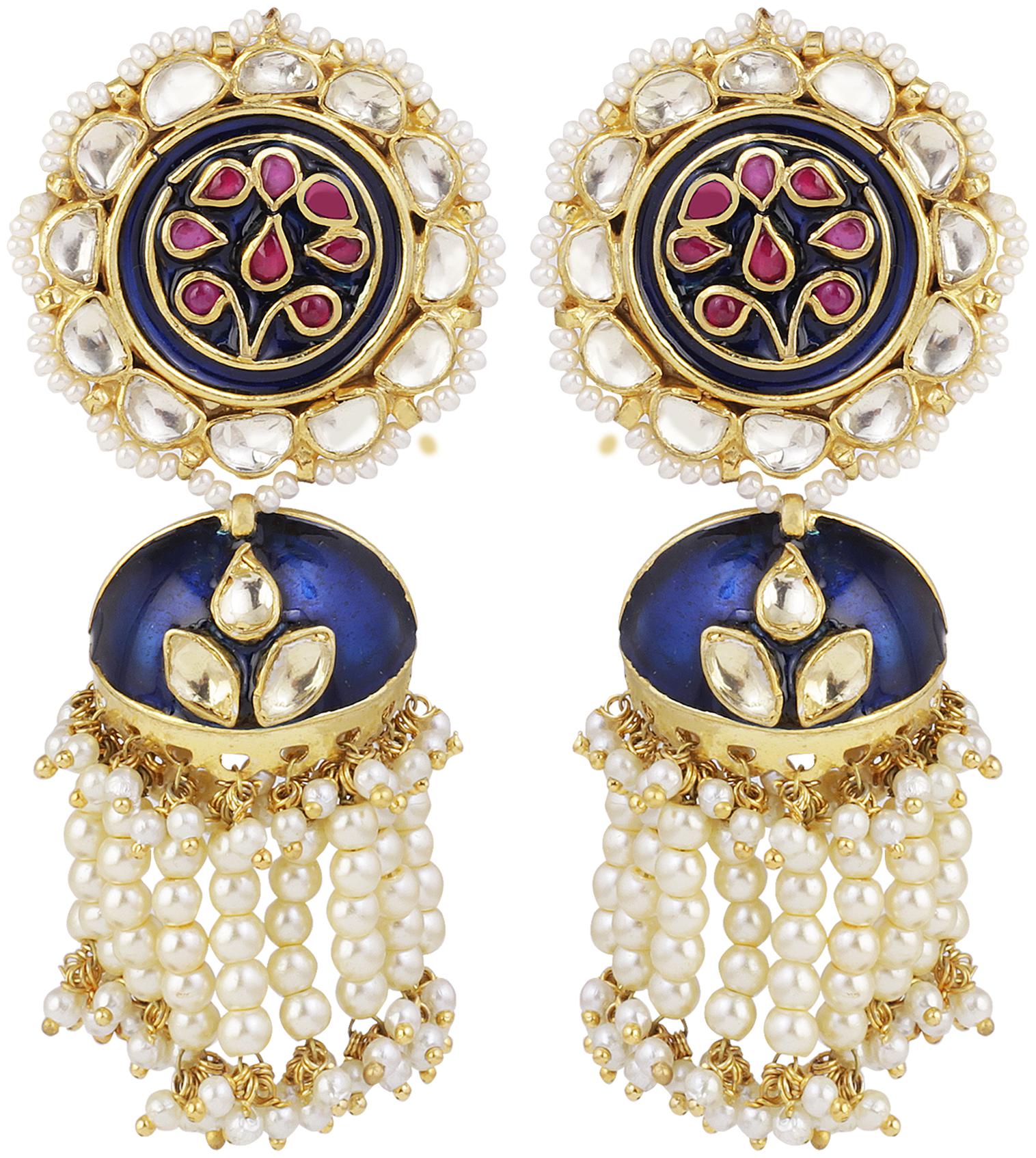 

Dilan Jewels PURE Collection Blue Color Kundan Jhumka Earrings For Women