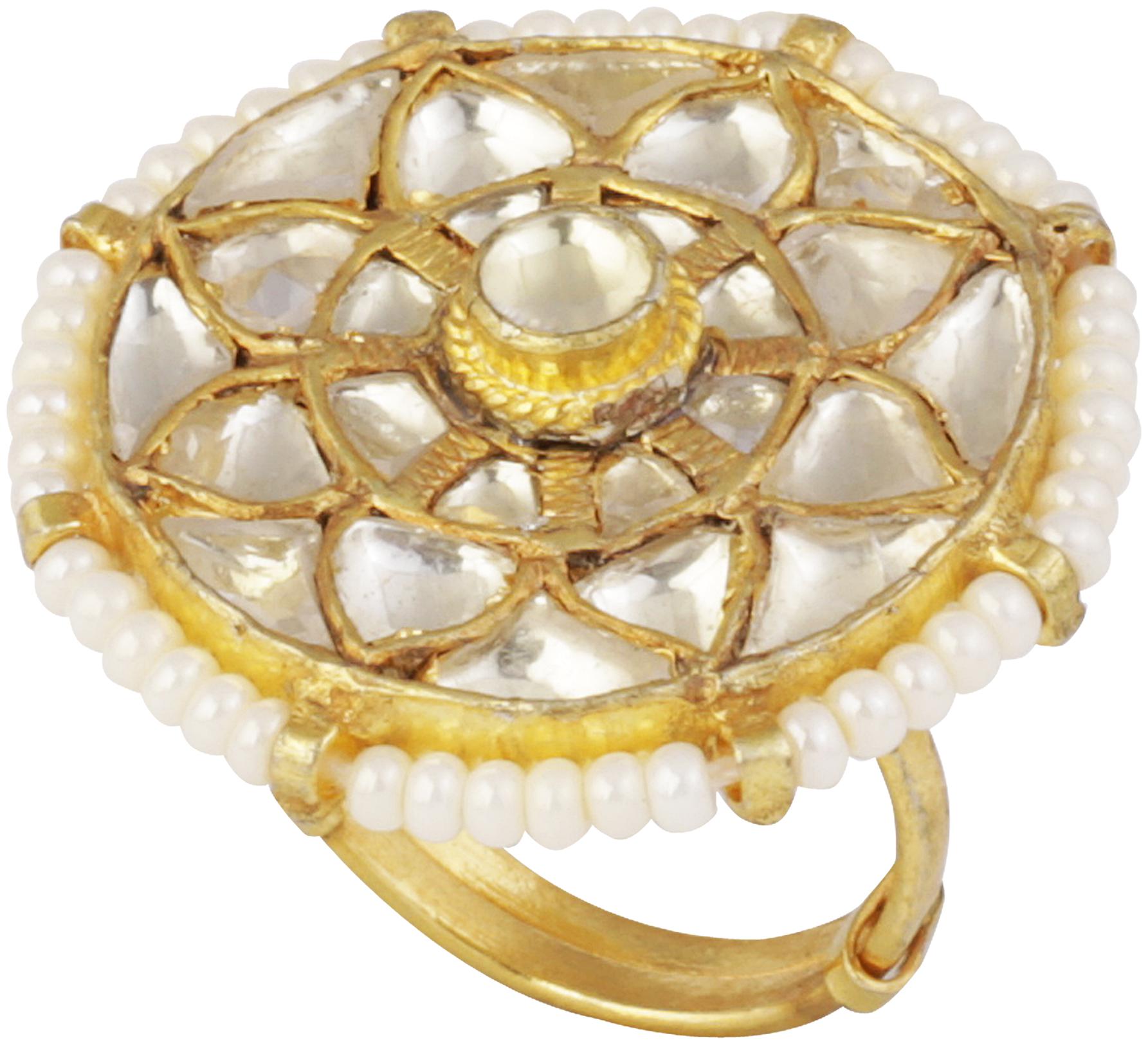 

Dilan Jewels Pure Collection Kundan Round Cocktail Ring For Women (Golden Adjustable)