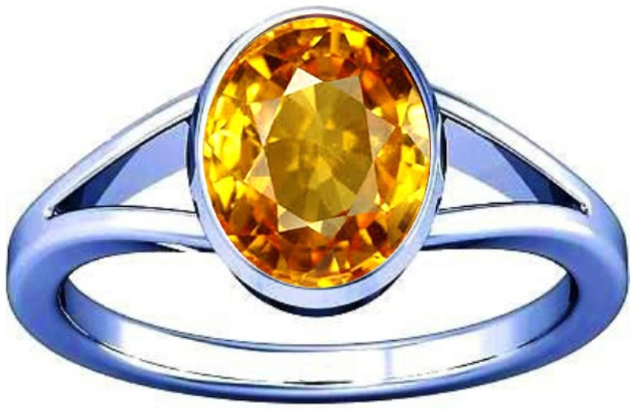 

Divya Shakti 7 25-7 50 Ratti Citrine Golden Topaz Gemstone Silver Ring AAA Quality