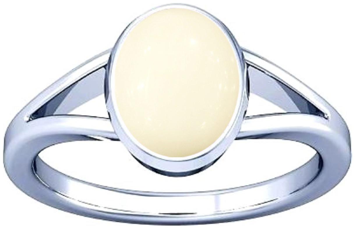

Divya Shakti 7 25-7 50 Ratti Oval White Coral Safed Moonga Gemstone Silver Ring AAA Quality
