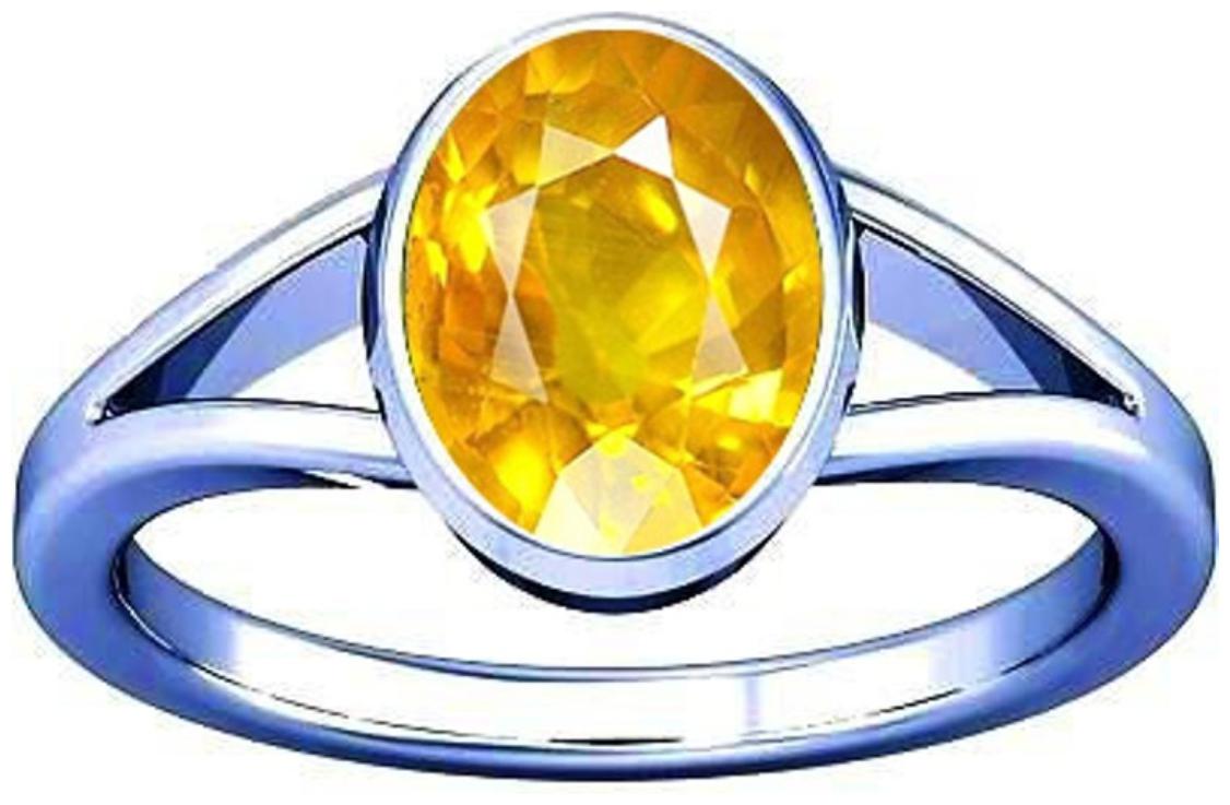 

Divya Shakti 7 25-7 50 Ratti Yellow Sapphire Pukhraj Gemstone Silver Ring AAA Quality