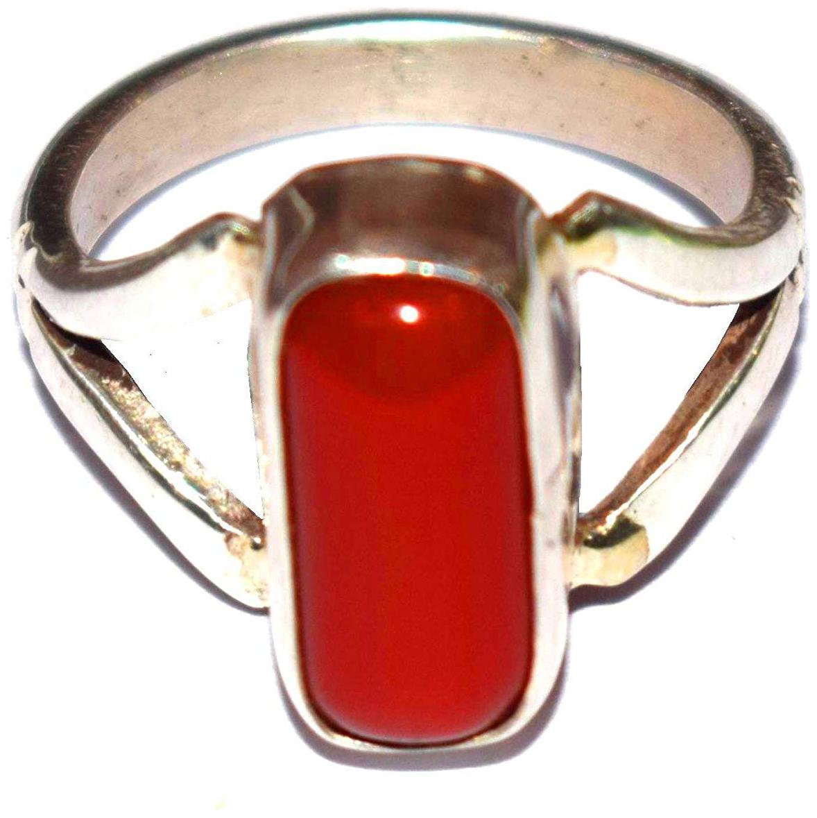 

Divya Shakti 7 25-7 50 Ratti Italian Red Coral Moonga Gemstone Silver Ring AAA Quality