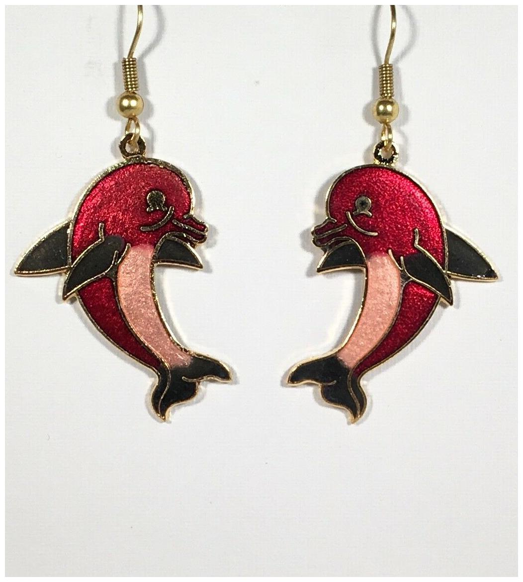 

DOLPHIN Dangle Earrings Stefano Vintage new Cloisonne Gold Plate Factory Prices