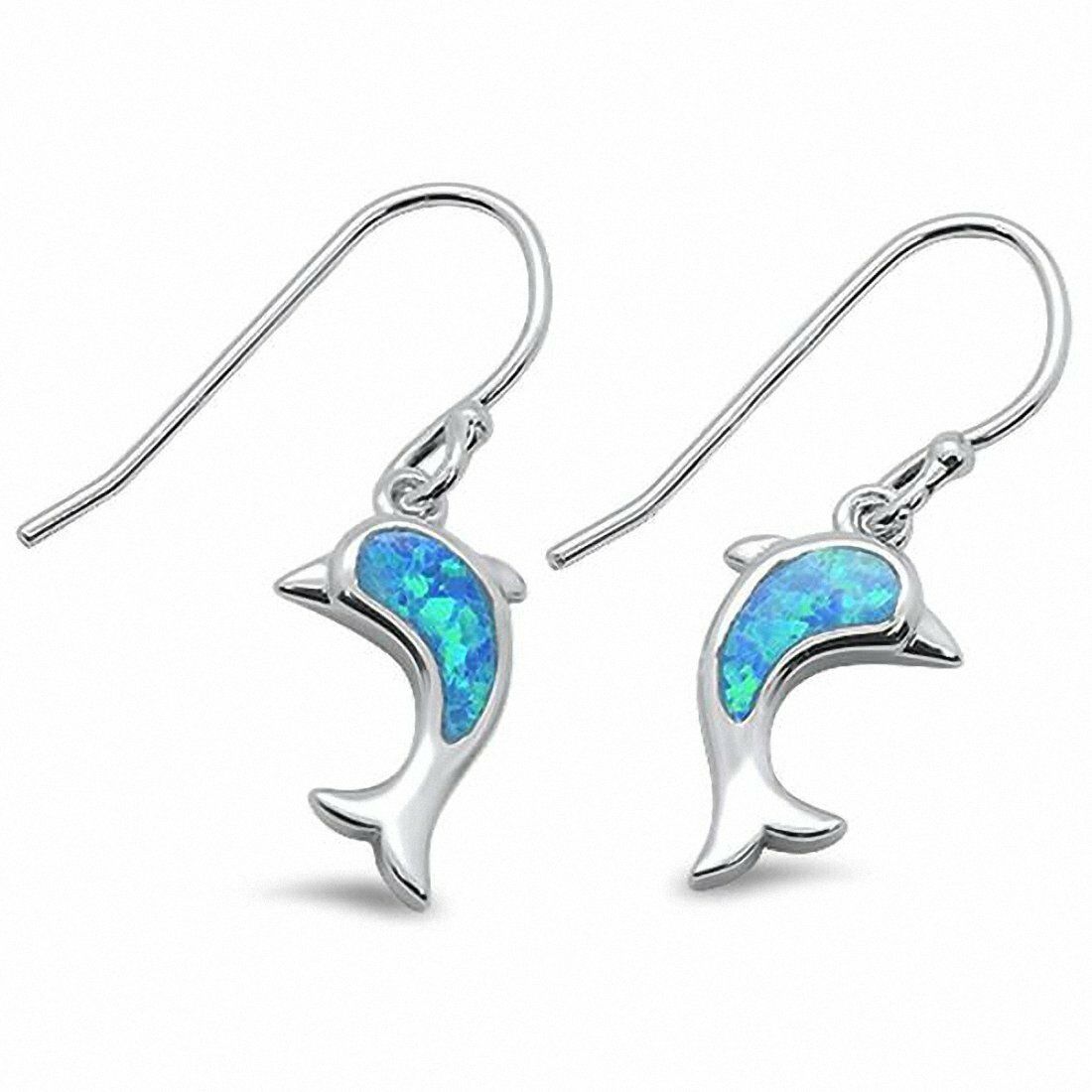 

Dolphin Fishhook Earrings Created Opal 925 Sterling Silver Choose Color