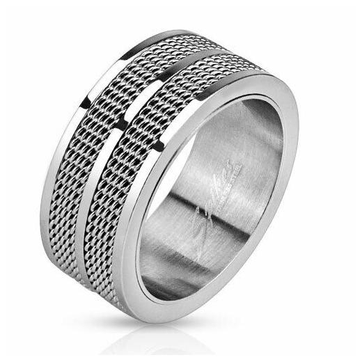 

Double Line Mesh Screen 9mm Band Men s Ring Stainless Steel