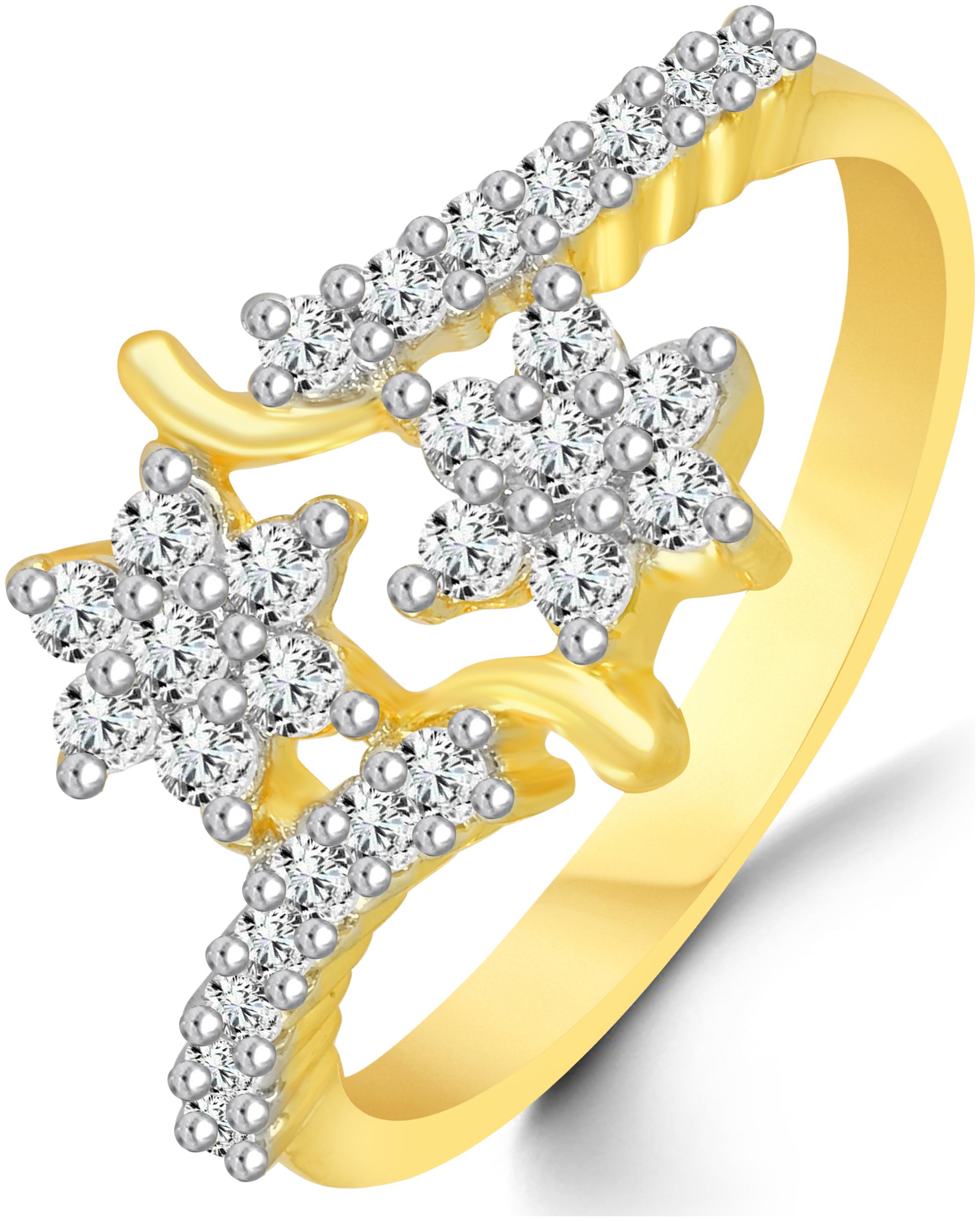 

Double Star Diamond Studded Gold Plated Alloy Brass Cubic Zirconia Finger Ring for Women Girls