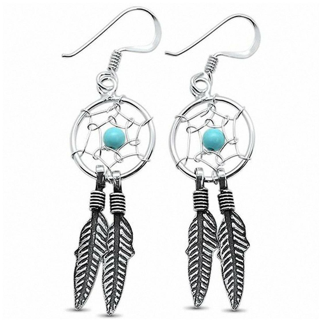 

Dreamcatcher Earrings Simulated CZ Feather 925 Sterling Silver Choose Color