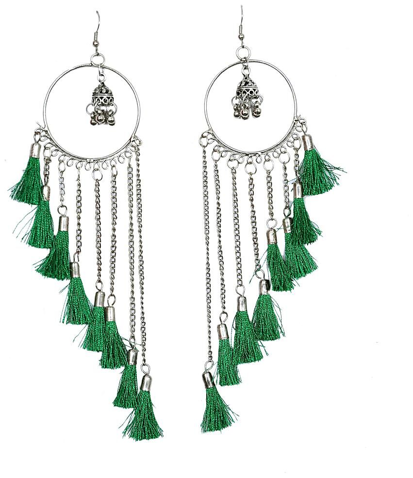 

Drop and Dangle earrings with Eight Chain of Green Tassel for Women Girl