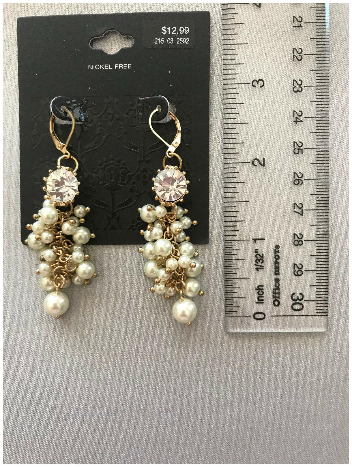 

DROP DANGLE FAUX PEARL EARRINGS WITH RHINESTONE GOLD TONE TARGET BRAND 2 75