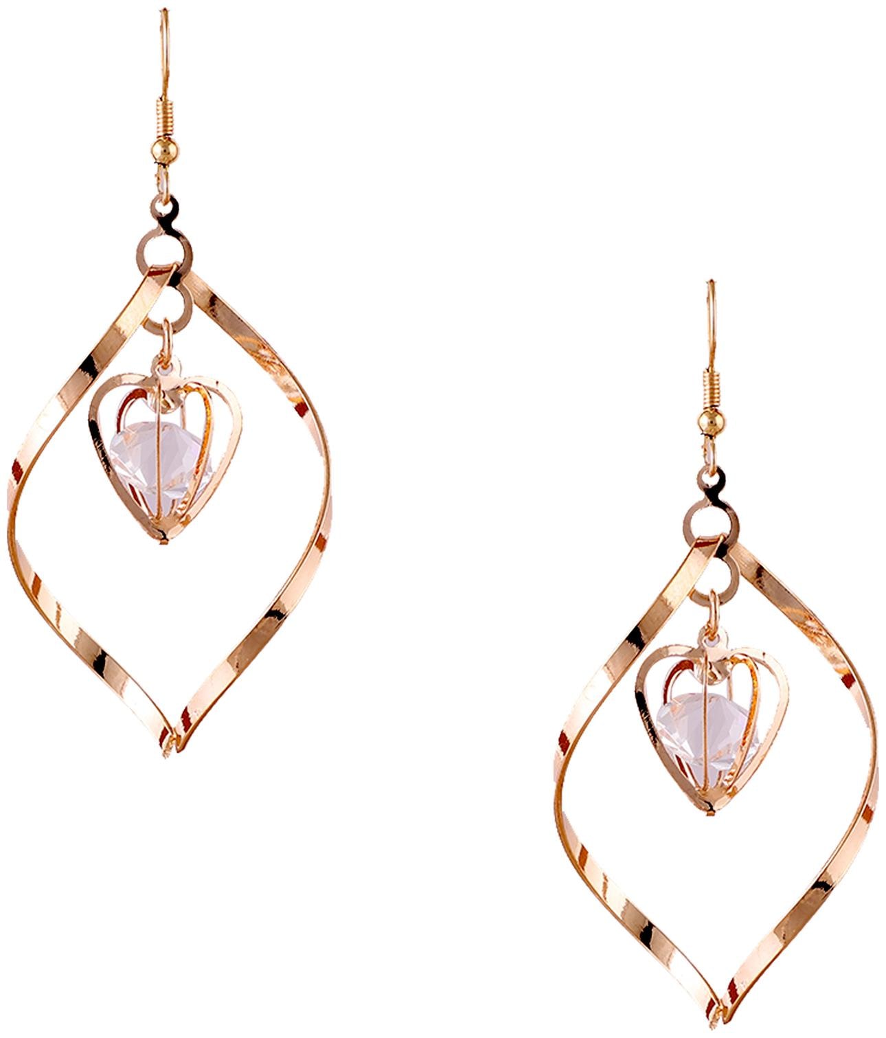 

Drop Shaped Golden Swirl Earrings For Parties And Festivals With Moving Crystal