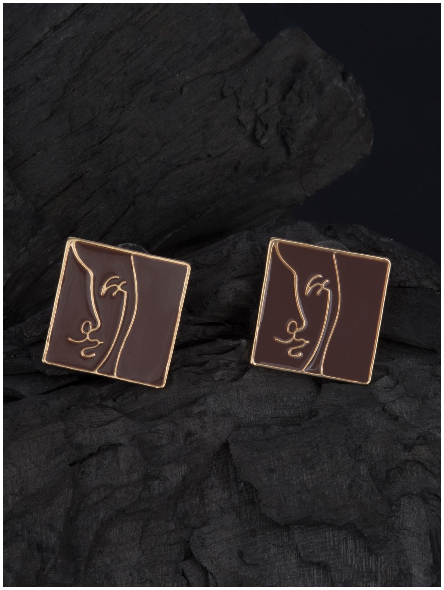 

E2O Abstract Face Quirky Brown Metal Stud For Women