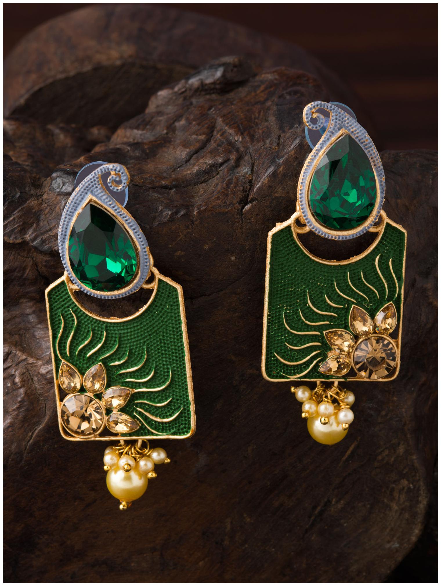 

E2O Classic Green Drop Gold Plated Contemporary Earring