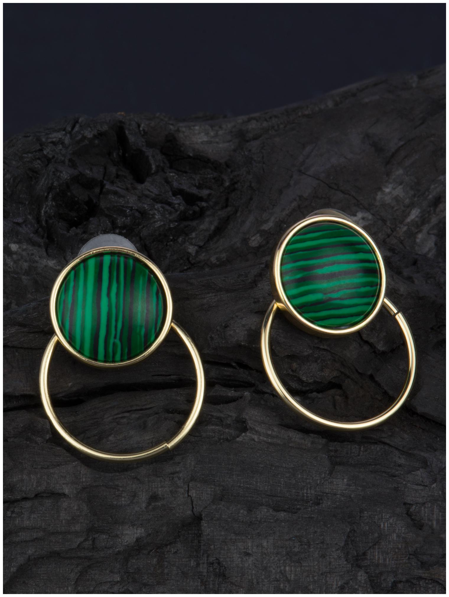 

E2O Classy Stone Studded Circular Green Metal Drop For Women