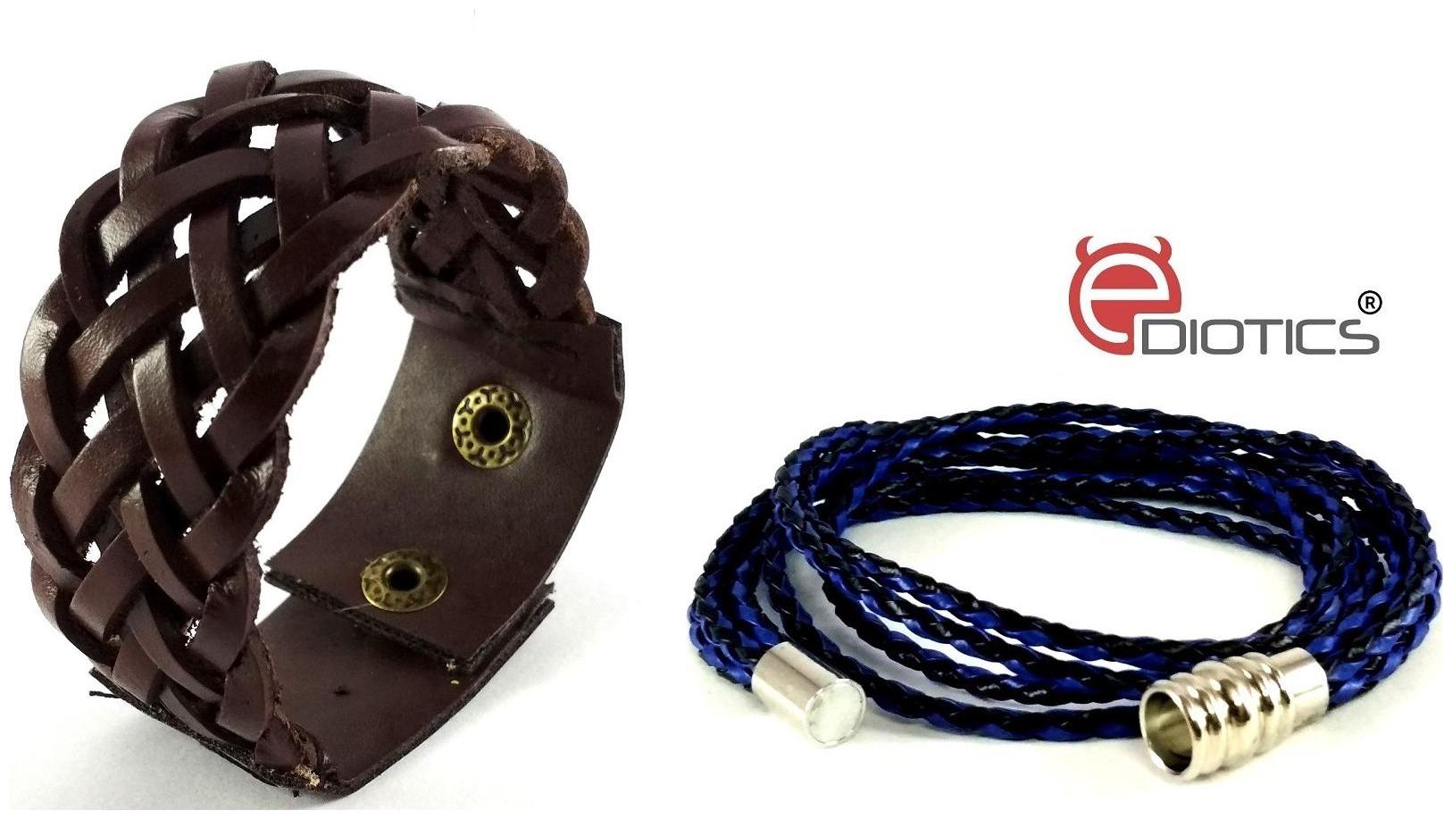 

Ediotics Trendy Stylish Handcrafted Leather Wrist Band Bracelets Combo for Men (Code MB5 MB10)