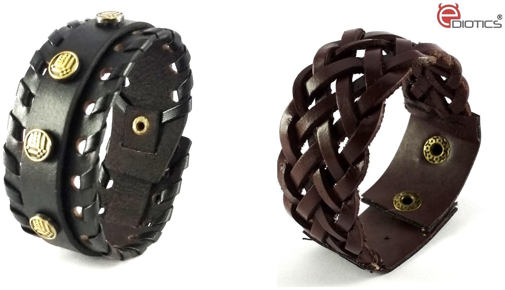 

Ediotics Trendy Stylish Handcrafted Leather Wrist Band Bracelets Combo for Men (Code MB2 MB5)