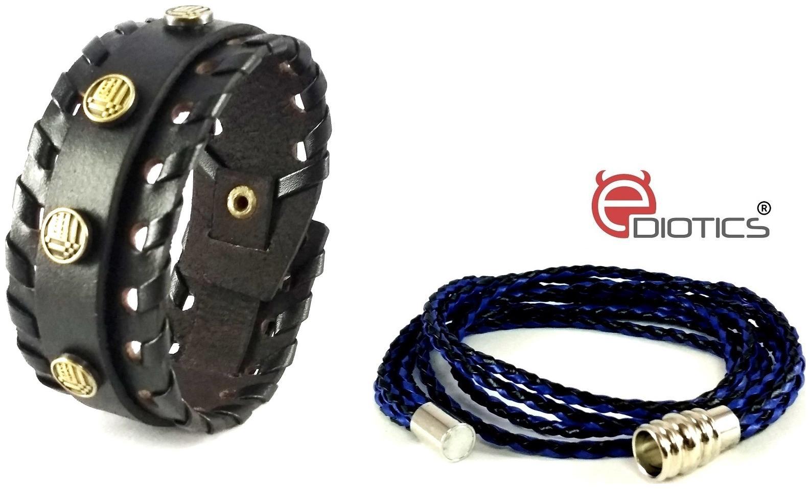 

Ediotics Trendy Stylish Handcrafted Leather Wrist Band Bracelets Combo for Men (Code MB2 MB10)