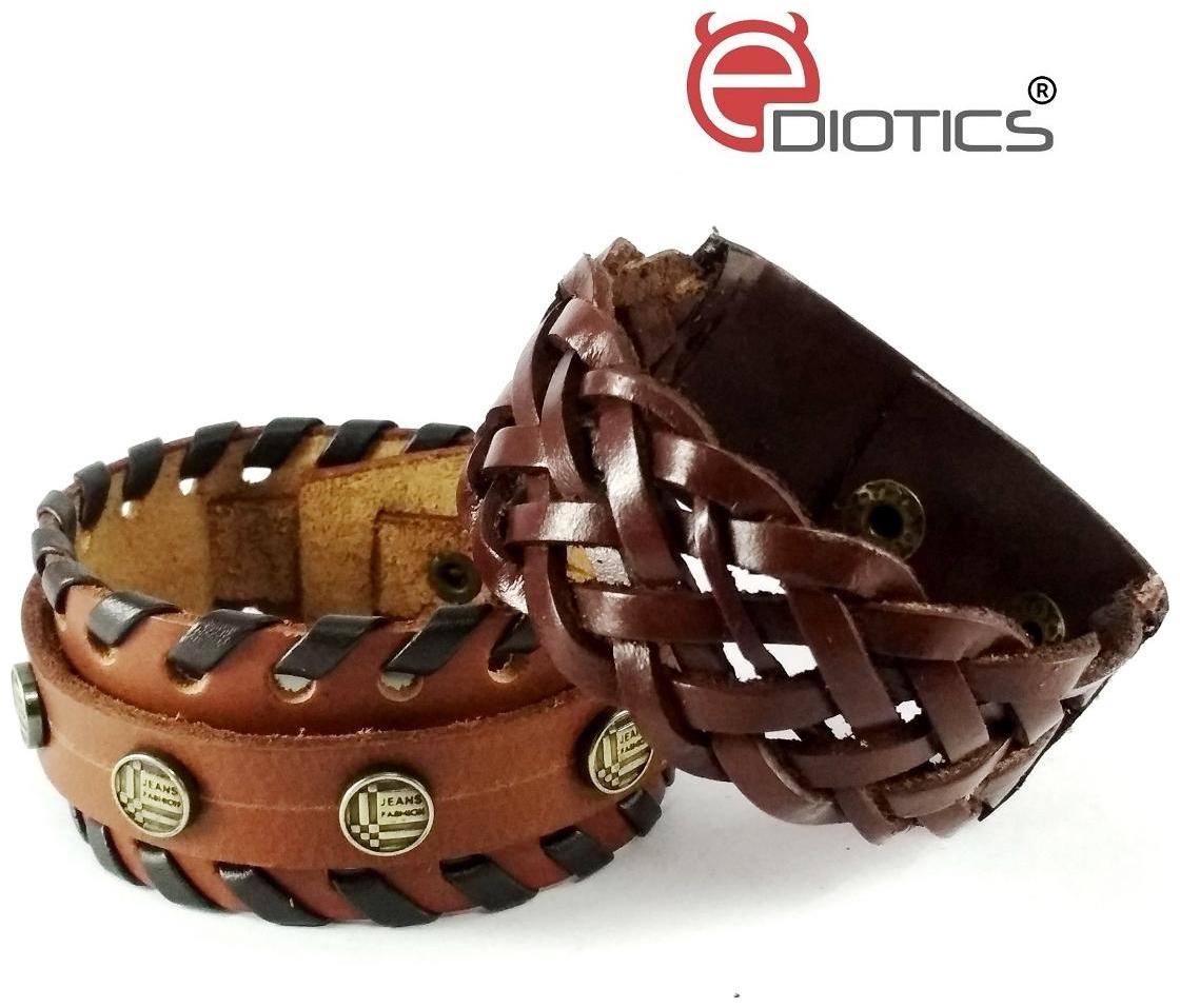 

Ediotics Trendy Stylish Handcrafted Leather Wrist Band Bracelets Combo for Men (Code MB3 MB6)