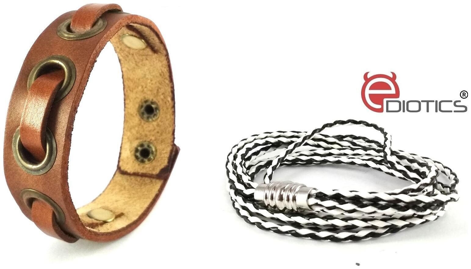 

Ediotics Trendy Stylish Handcrafted Leather Wrist Band Bracelets Combo for Men (Code MB3 MB11)