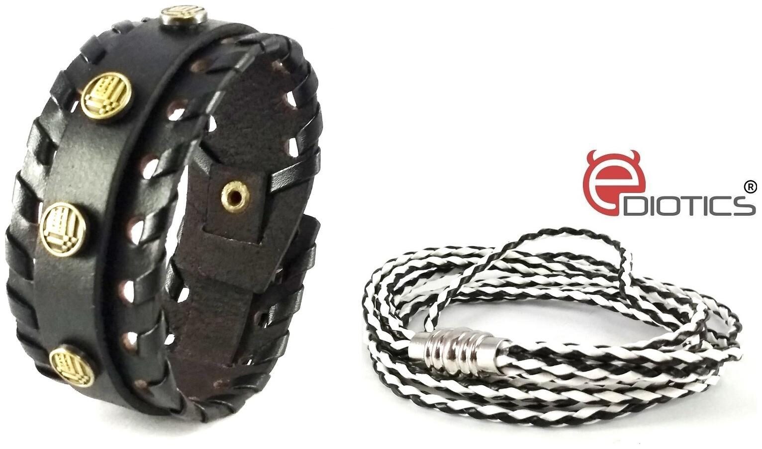 

Ediotics Trendy Stylish Handcrafted Leather Wrist Band Bracelets Combo for Men (Code MB2 MB11)