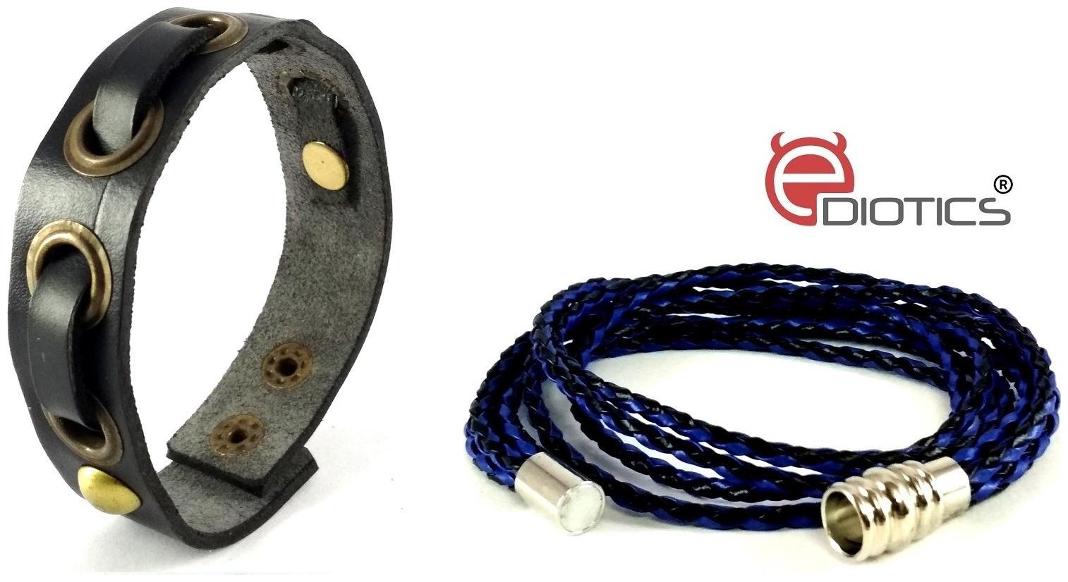 

Ediotics Trendy Stylish Handcrafted Leather Wrist Band Bracelets Combo for Men (Code MB2 MB6)