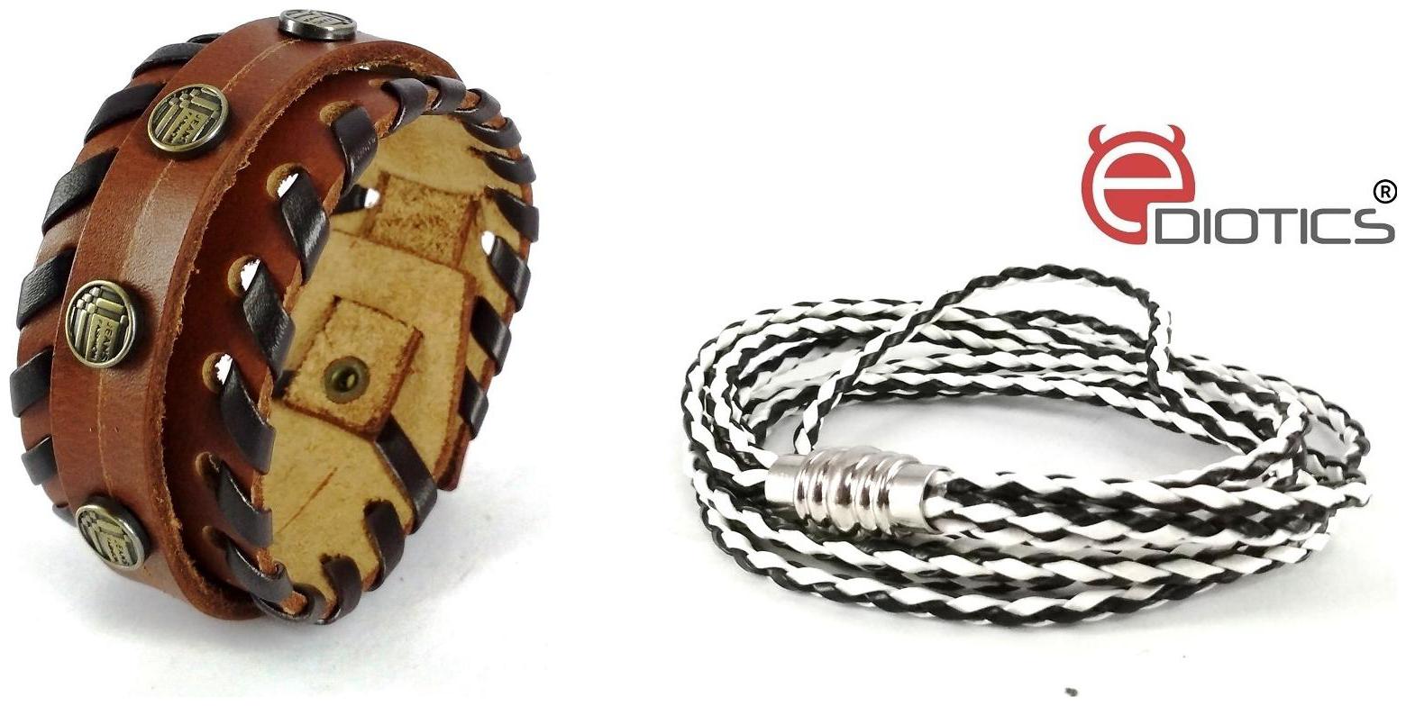 

Ediotics Trendy Stylish Handcrafted Leather Wrist Band Bracelets Combo for Men (Code MB1 MB11)