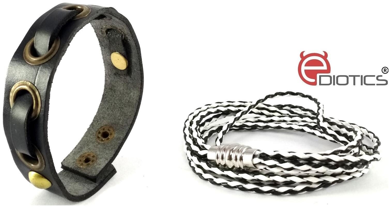 

Ediotics Trendy Stylish Handcrafted Leather Wrist Band Bracelets Combo for Men (Code MB4 MB11)