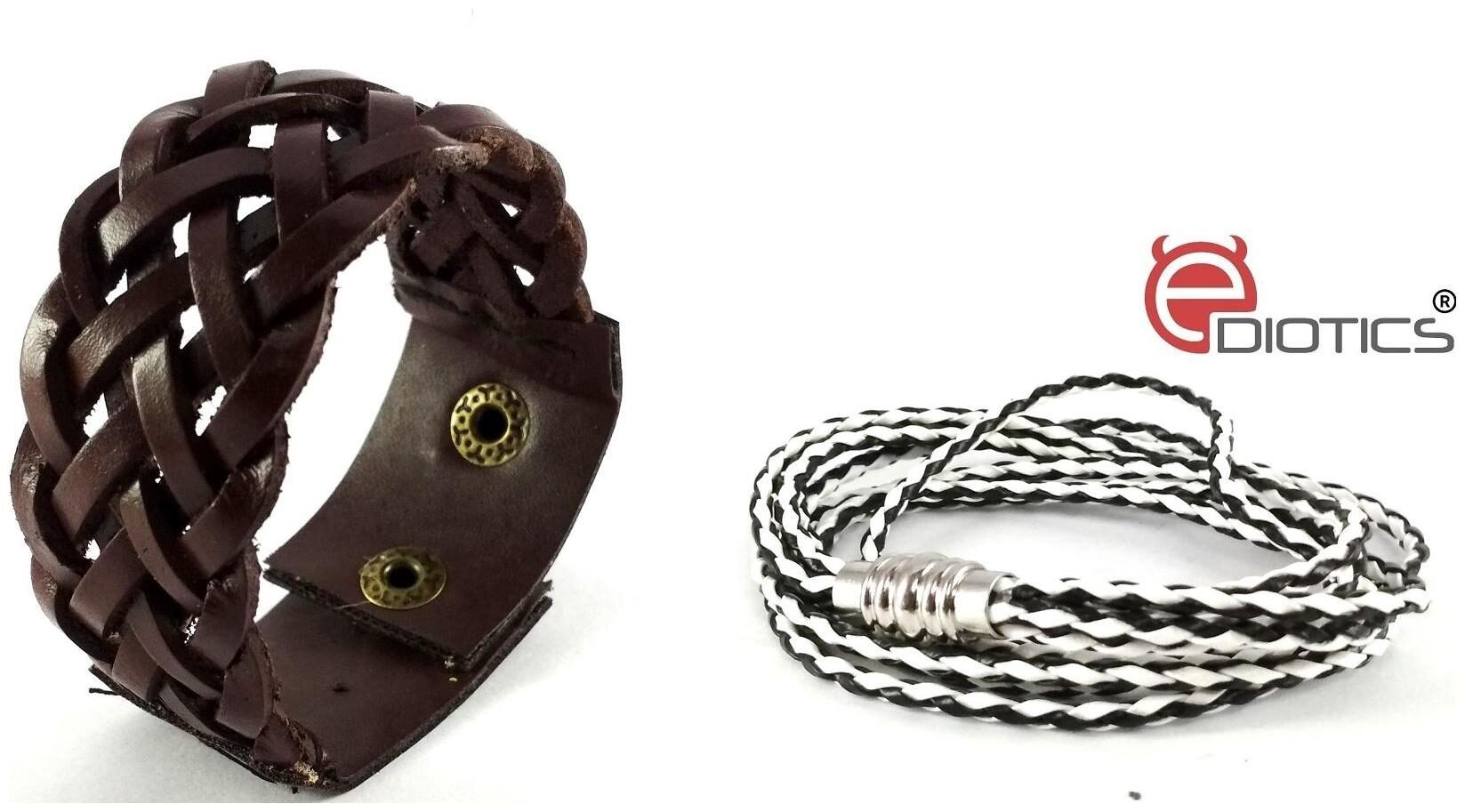

Ediotics Trendy Stylish Handcrafted Leather Wrist Band Bracelets Combo for Men (Code MB5 MB11)