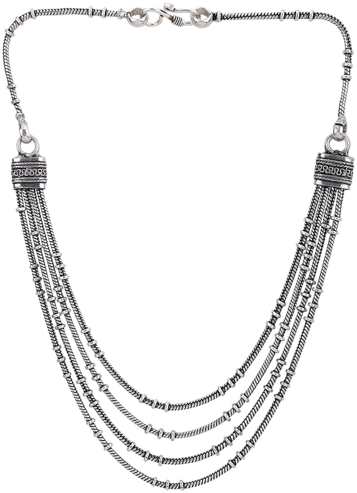 

Efulgenz Boho Vintage Antique Oxidized Silver Stylish Fashion Party Wear Multi Layered Choker Necklace Jewellery