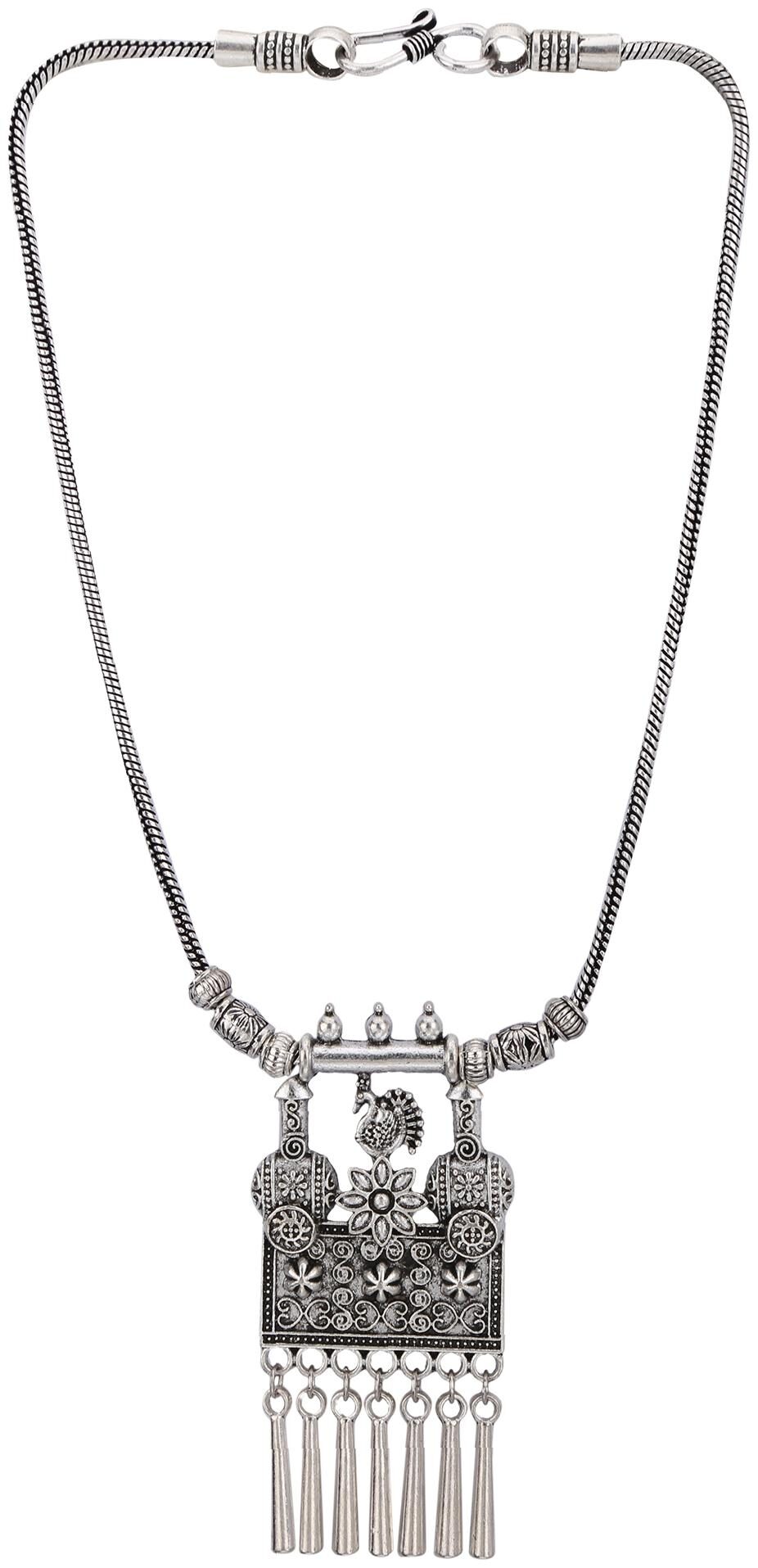 

Efulgenz Boho Vintage Antique Oxidized Silver Stylish Fashion Party Wear Chain Pendant Necklace Jewellery