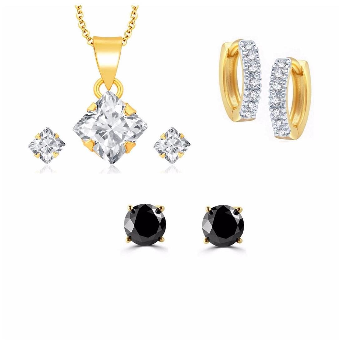

Efulgenz Combo of Gold Plated CZ 1 Pendant Set 2 Pair of Earrings for Women
