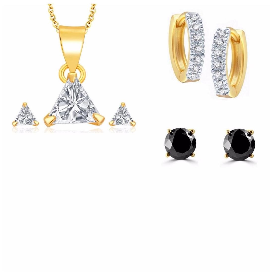

Efulgenz Combo of Gold Plated CZ 1 Pendant Set 2 Pair of Earrings for Women