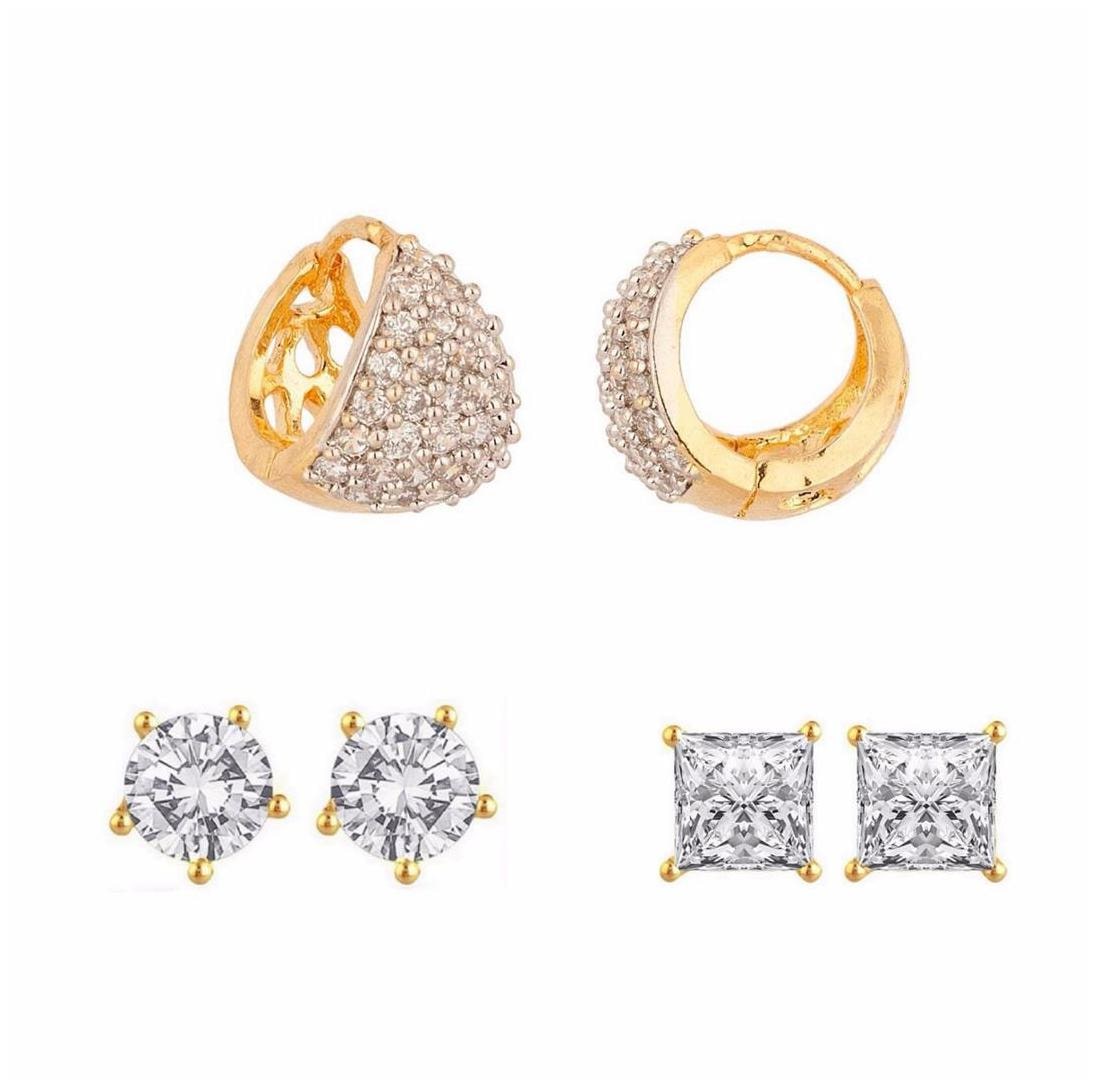 

Efulgenz Combo of Gold Plated CZ 2 Pair of Earrings